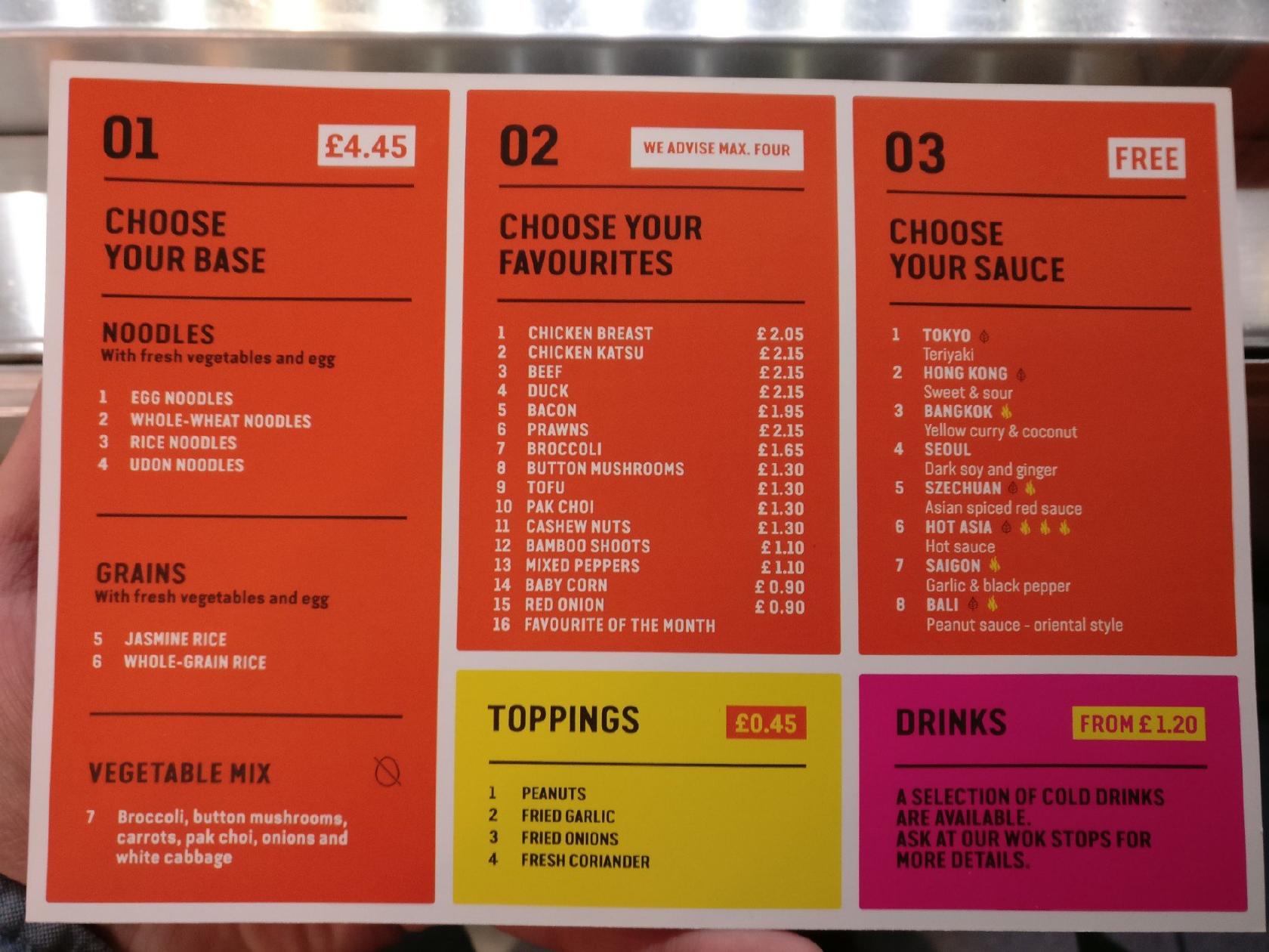 Menu at Wok to Walk LAB restaurant, London