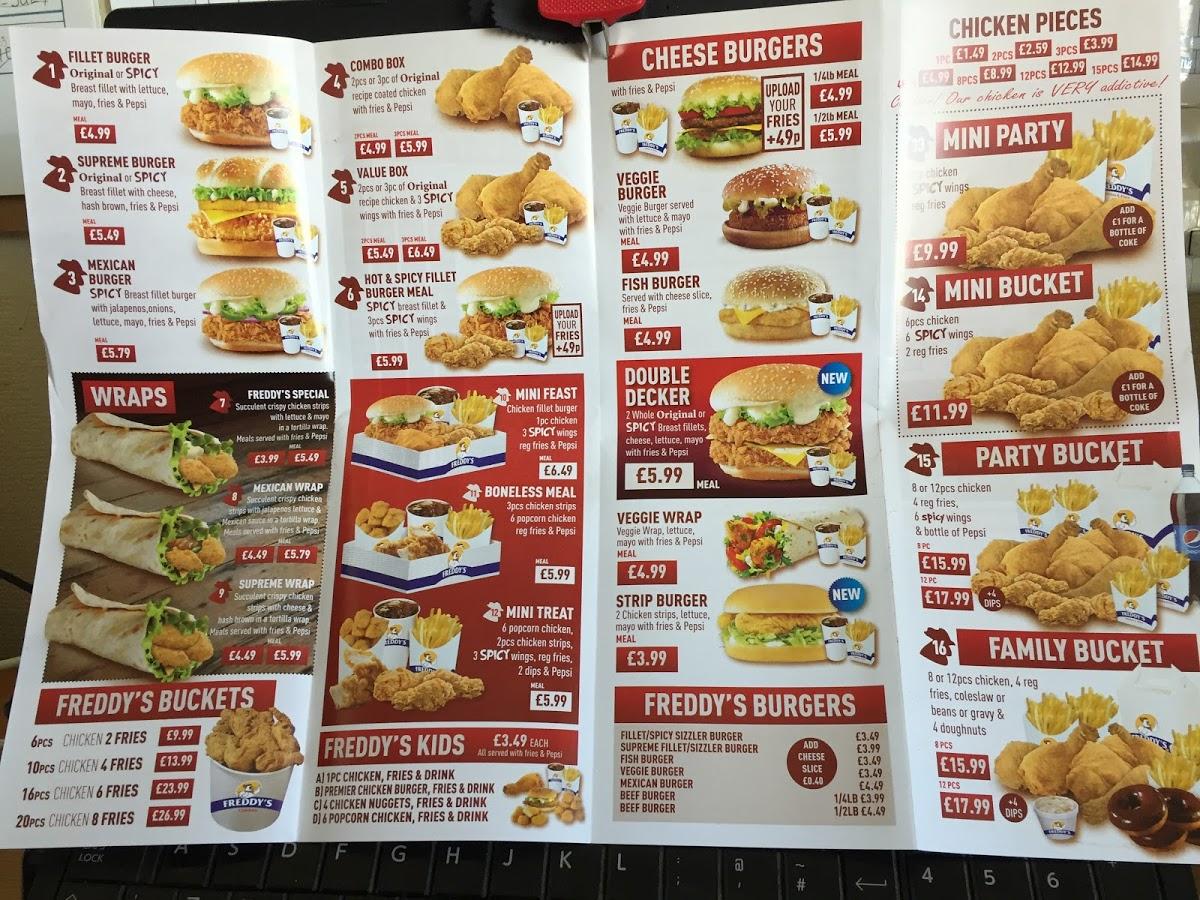 Menu at Freddy's Chicken & Pizzas restaurant, Northampton