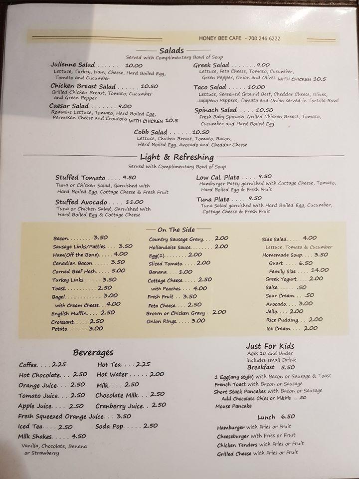 Menu at Honey Bee Cafe, Western Springs