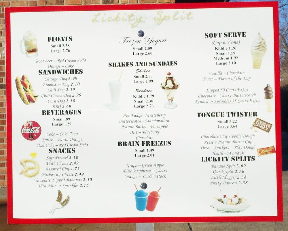 Menu at Lickity Split restaurant, Brookston, 118 W 7th St