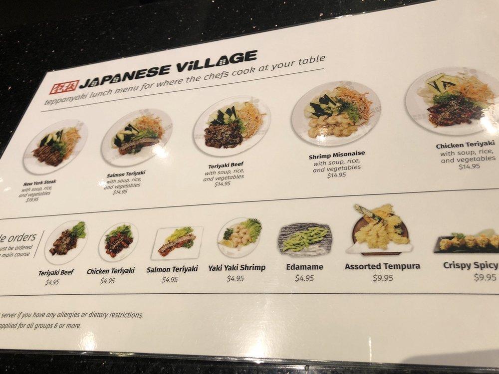 Menu at Japanese Village steakhouse, Edmonton, 170 St NW 1638