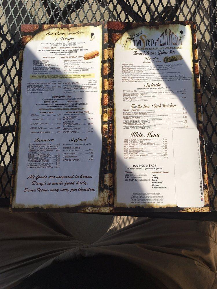 Menu at Twisted Pizza pizzeria, West Warwick, 568 Providence St