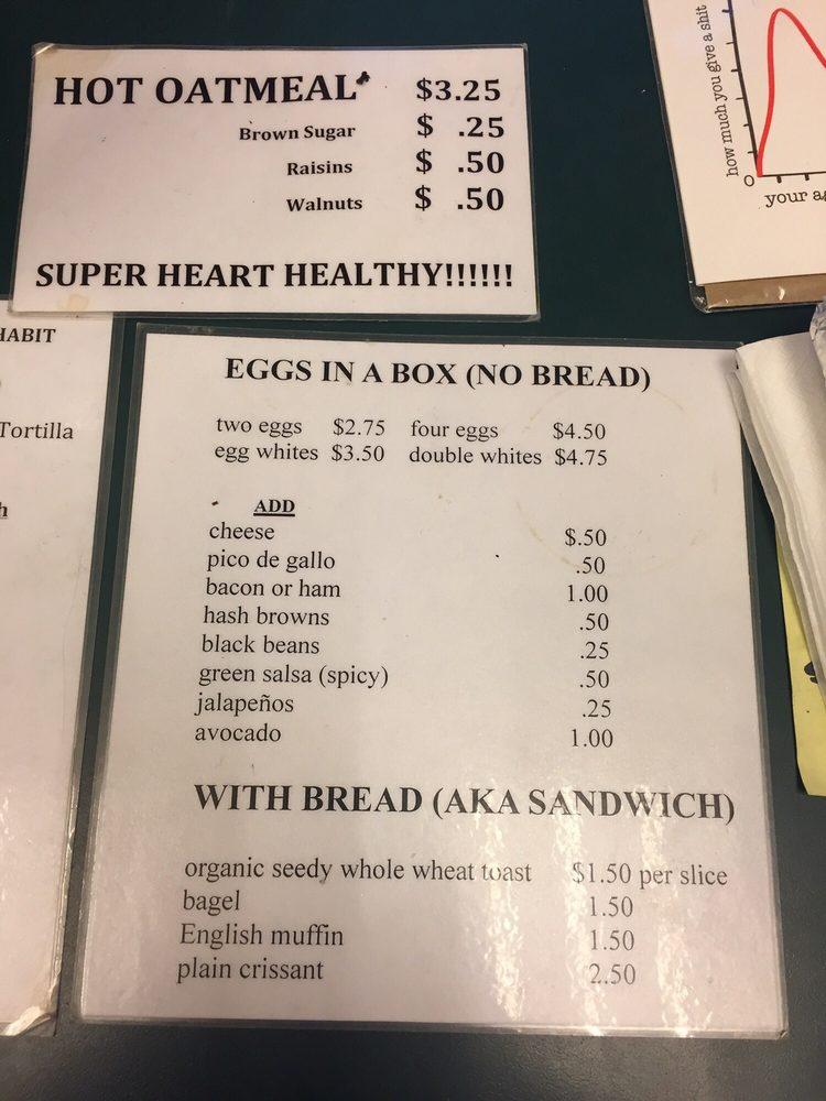 Menu at Daily Habit cafe, San Francisco, 1 Maritime Plz