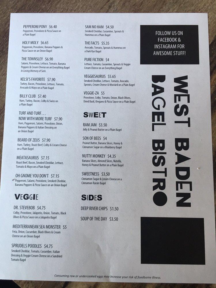 Menu at The Bagel Bistro cafe, West Baden Springs
