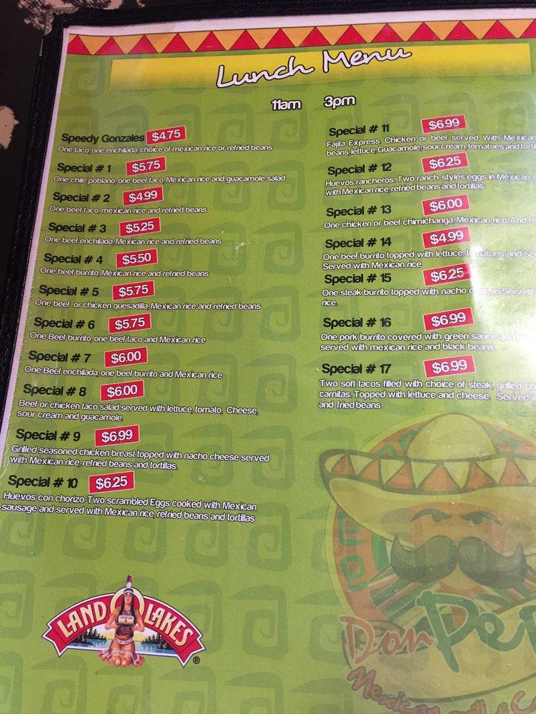 Menu at Don Pepe Mexican Grill & Cantina restaurant, Pelion