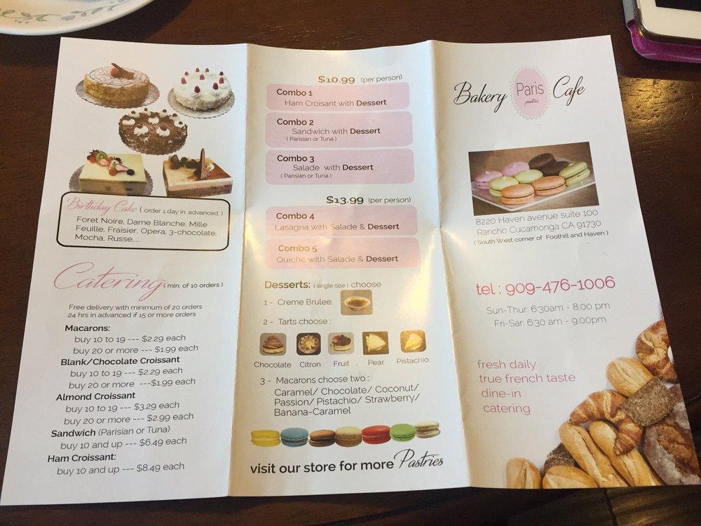 Menu at Paris Pastries Bakery Cafe, Rancho Cucamonga