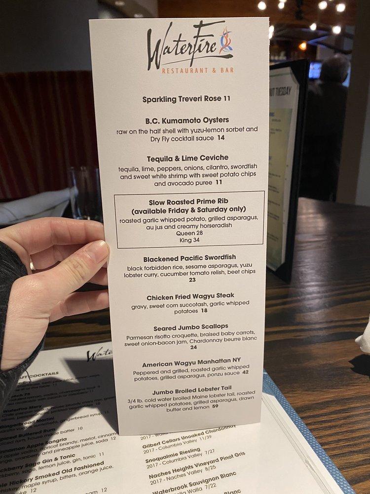 Menu at WaterFire Restaurant & Bar, Yakima
