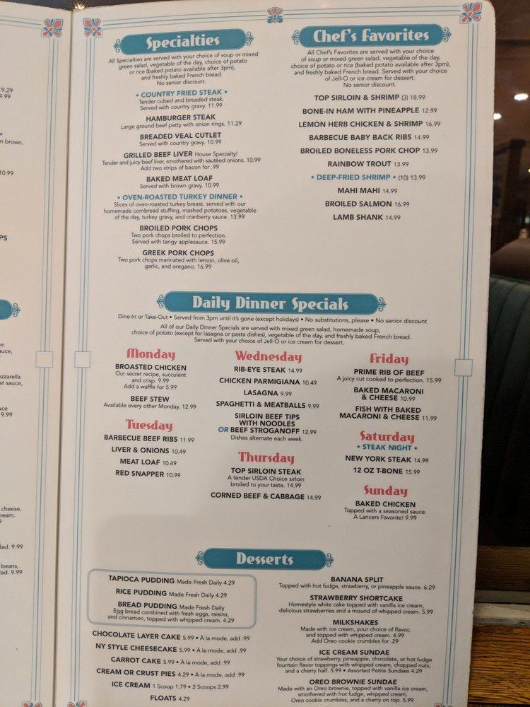 Menu at Lancers Family Restaurant, Burbank