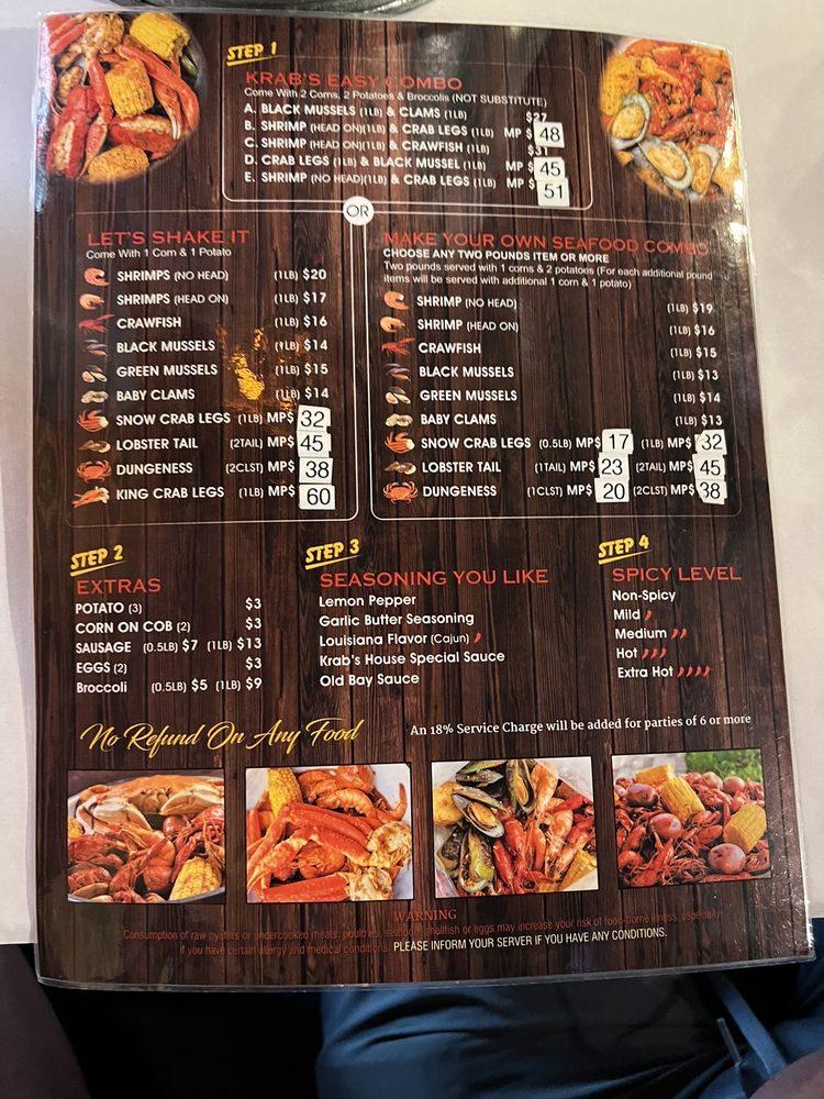 Menu at Captain Krab Cajun Seafood & Boil restaurant, Harrisburg