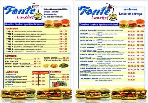 Fontes Lanches cardápio
