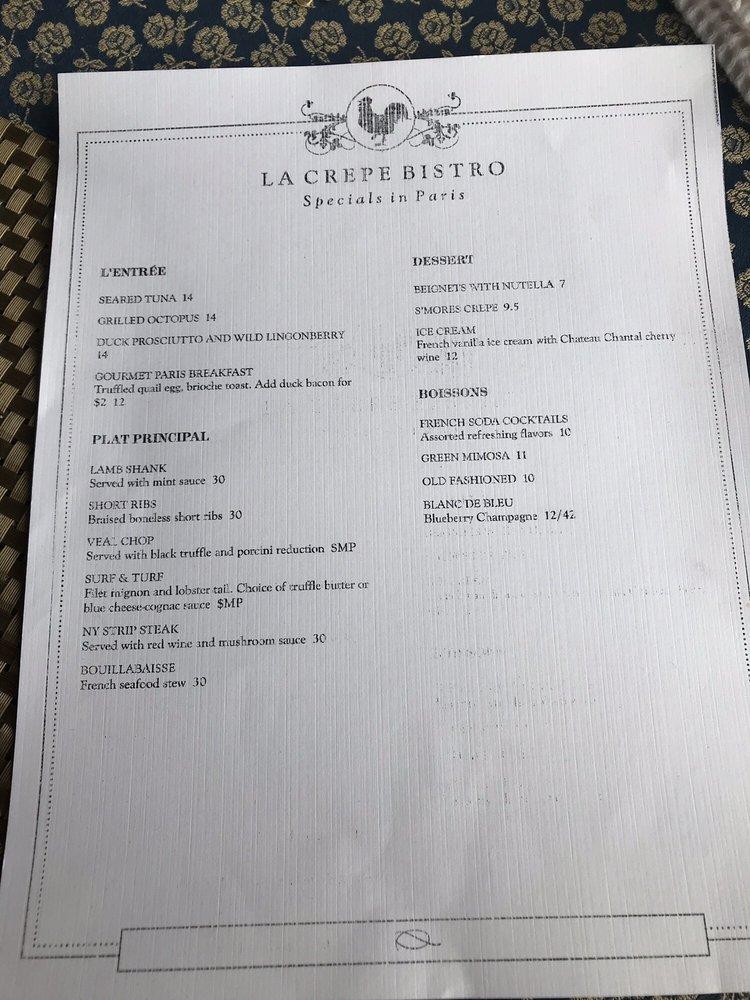 Menu at La Crepe Bistro restaurant, Homer Glen