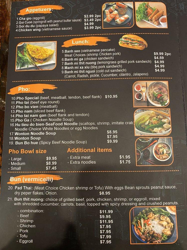 Menu at Pho NC restaurant, Cornelius