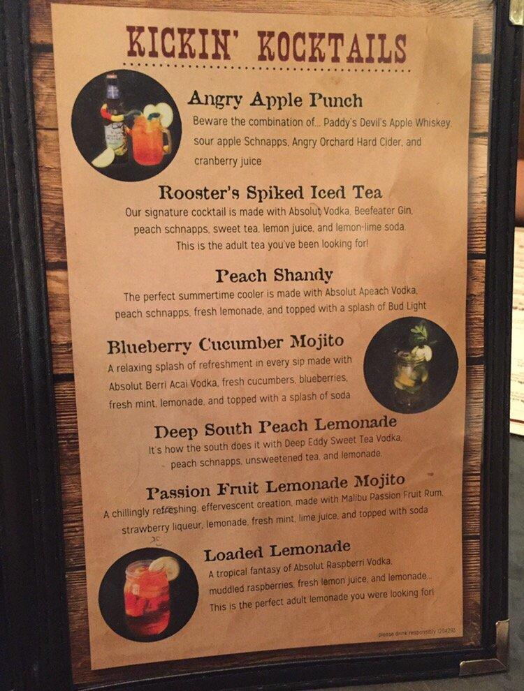 Menu at Roosters Restaurant & Bar, Myrtle Beach, Celebrity Cir