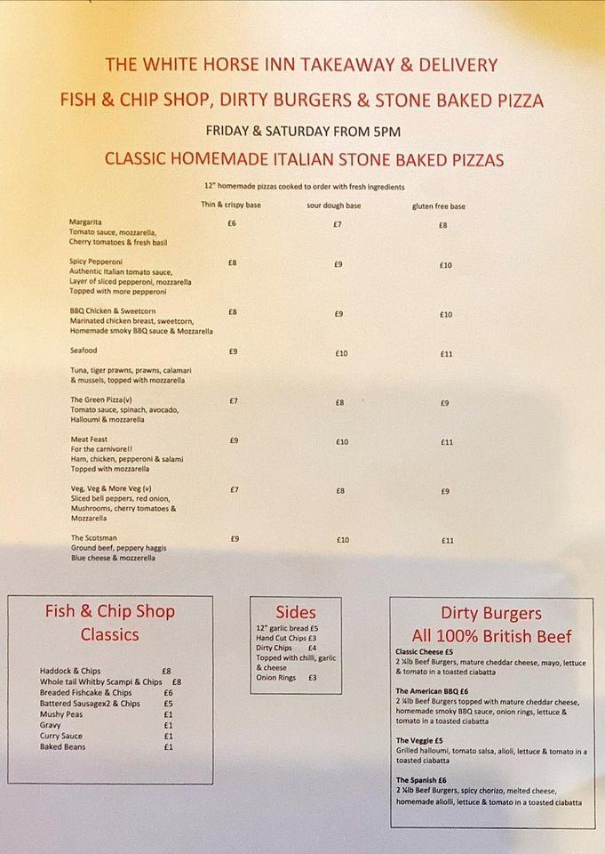Menu at The White Horse Inn pub & bar, Auckley