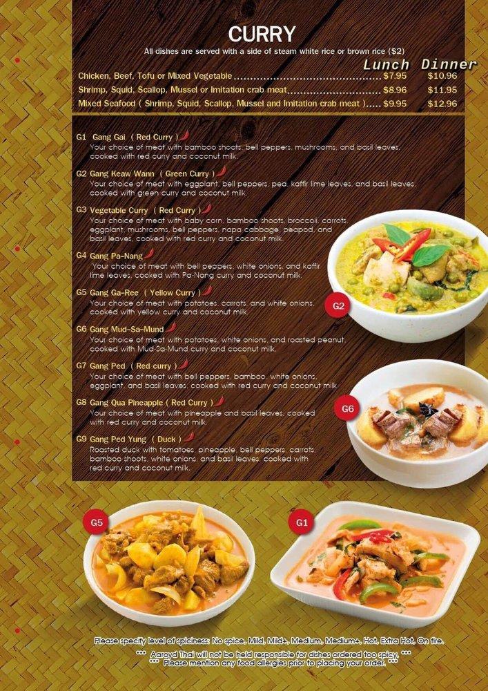 Menu at AAROYD THAI RESTAURANT, Warren