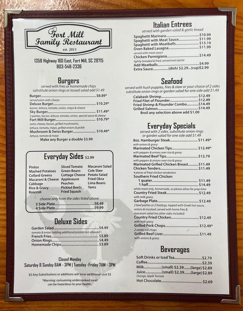 Menu at Fort Mill Family Restaurant, Fort Mill