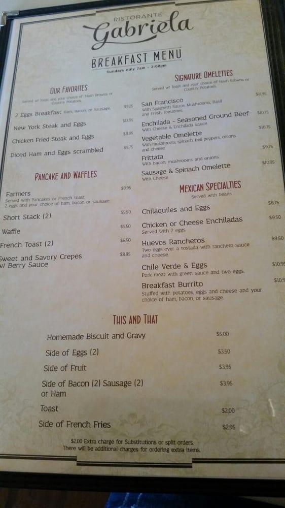 Menu at Ristorante Gabriela restaurant, Madera, N Schnoor St