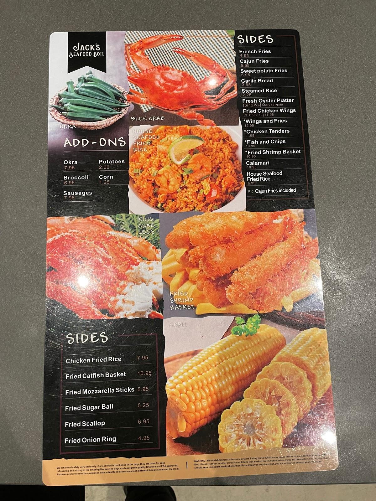 Menu at Jack's Seafood Boil restaurant, Pleasantville