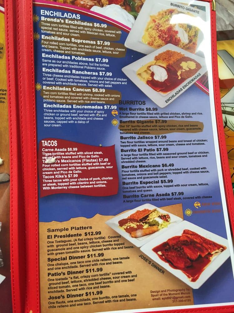 Menu at Los Patios restaurant, Indianapolis, 5051 Kentucky Ave