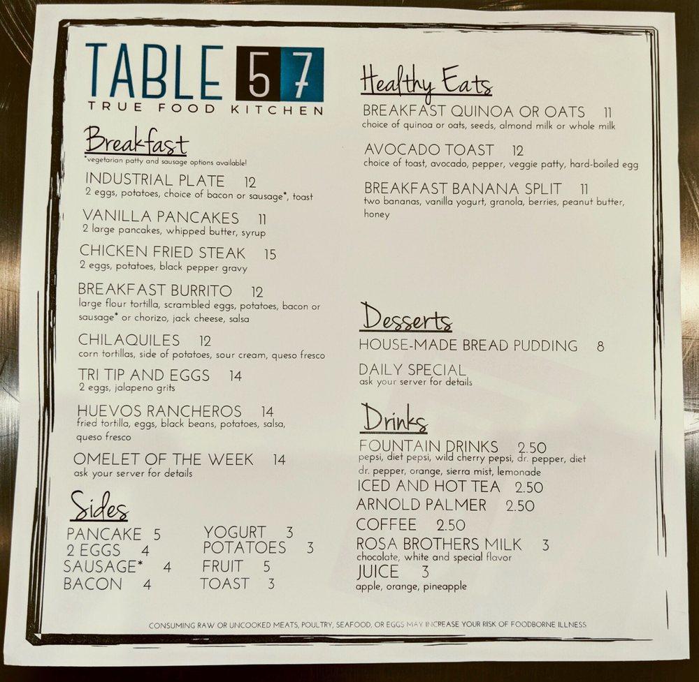 Menu at Table 57 restaurant, Visalia