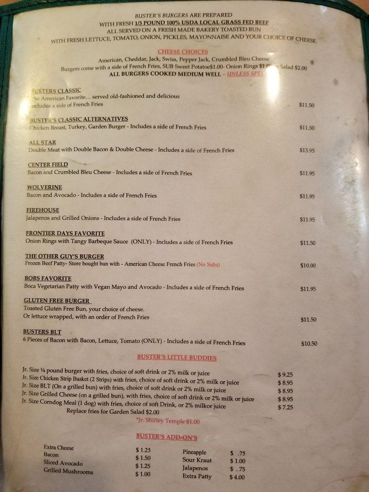 Menu at Buster's Burgers & Brew pub & bar, Willits