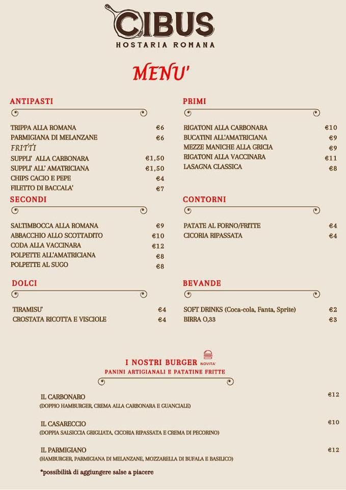 Menu Da Cibus Hostaria Romana Ristorante Civitavecchia