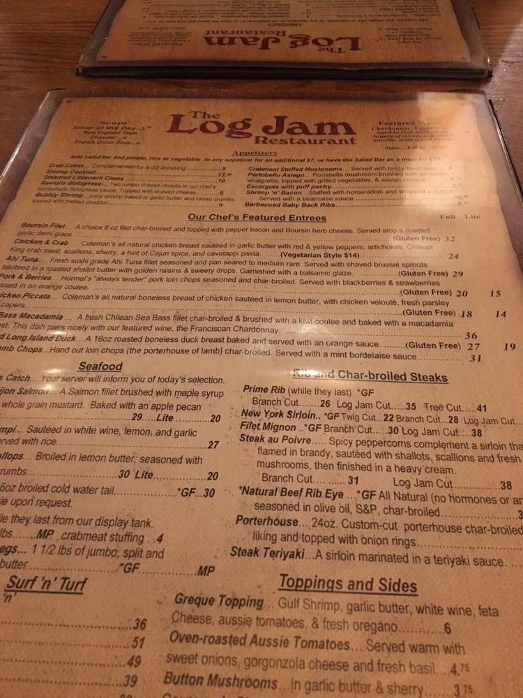 Menu at The Log Jam Restaurant, Queensbury