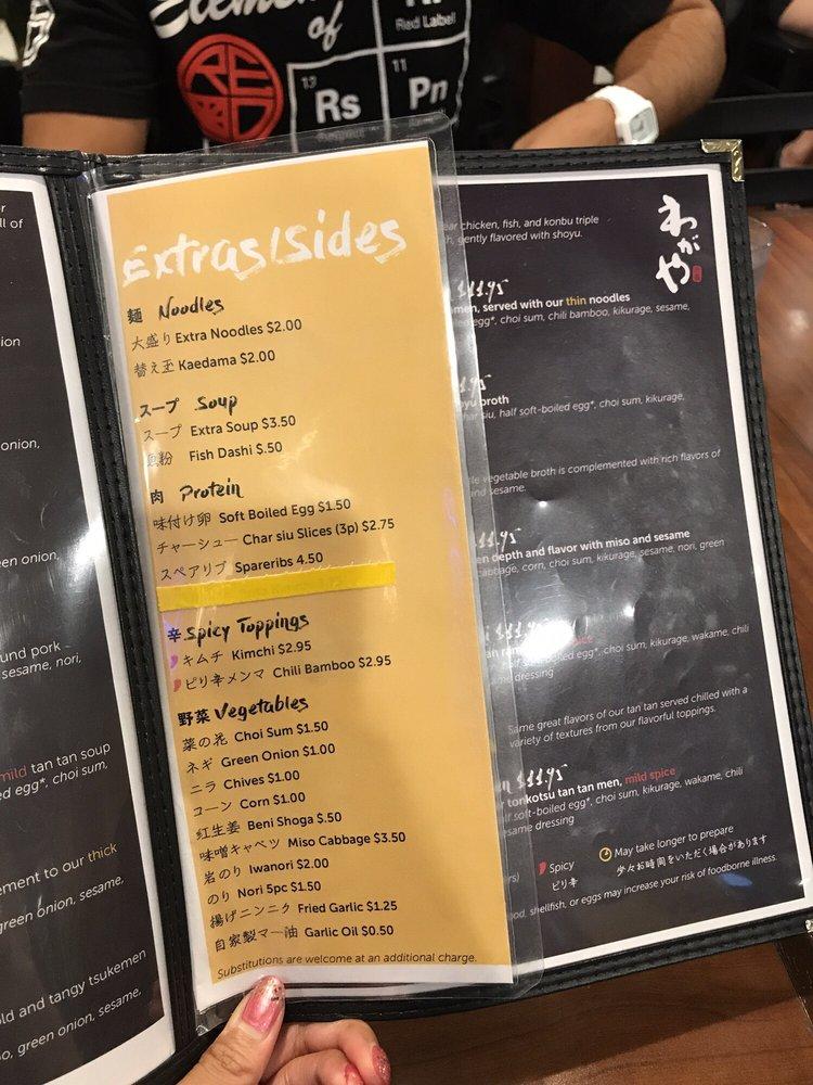 Menu at Wagaya restaurant, Honolulu