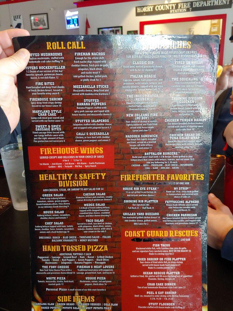 Menu at Calli Baker's Firehouse & Grill pub & bar, Myrtle Beach, 910