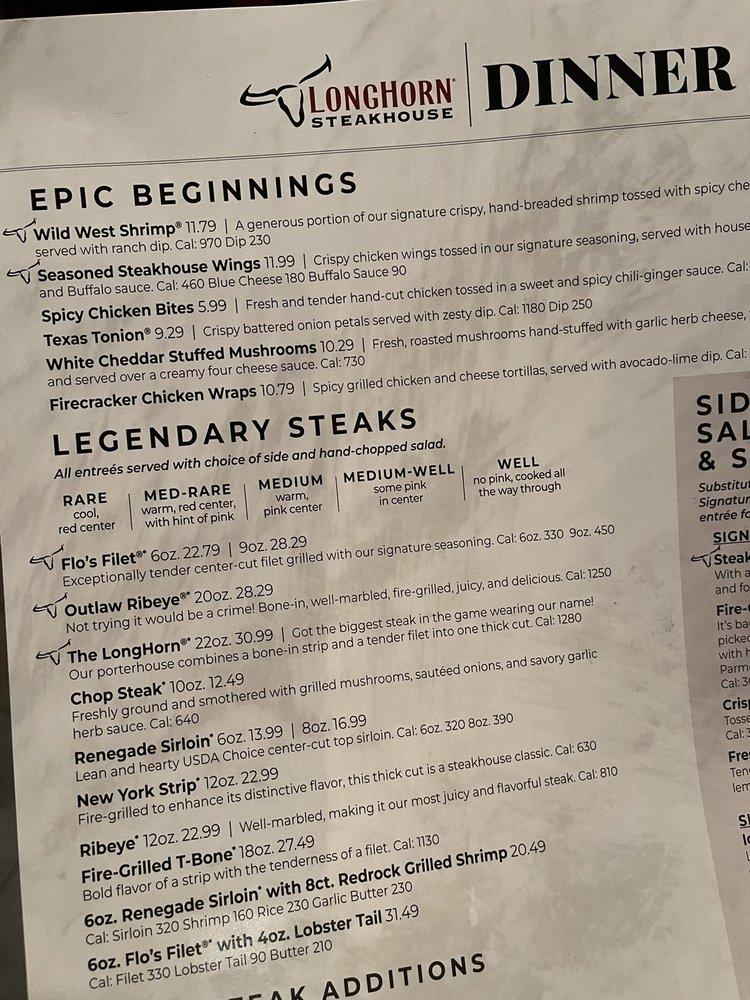 Menu at LongHorn Steakhouse, Woodlake, Hancock Village St