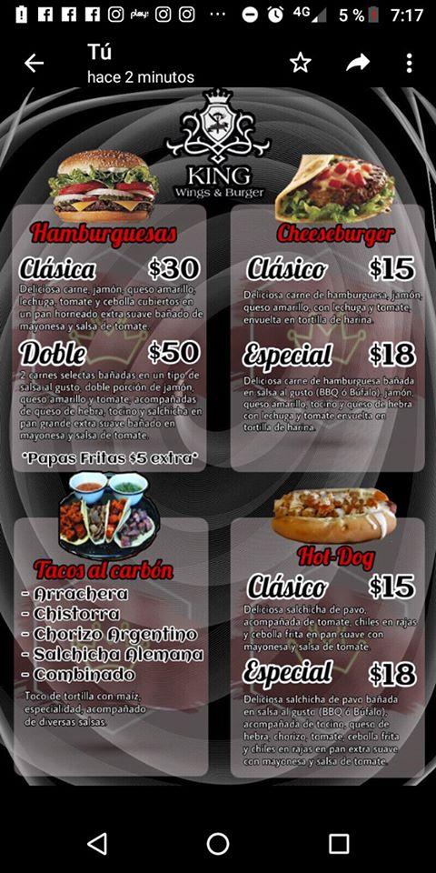 Menu at King Wings Lomitas restaurant, Villahermosa