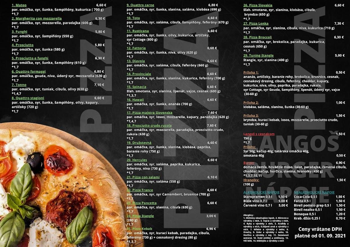 Menu at Pizza Lucia pizzeria, Svinná