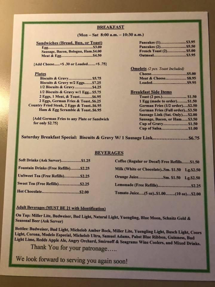 Menu at Kelley’s Restaurant & Bar LLC, Celestine