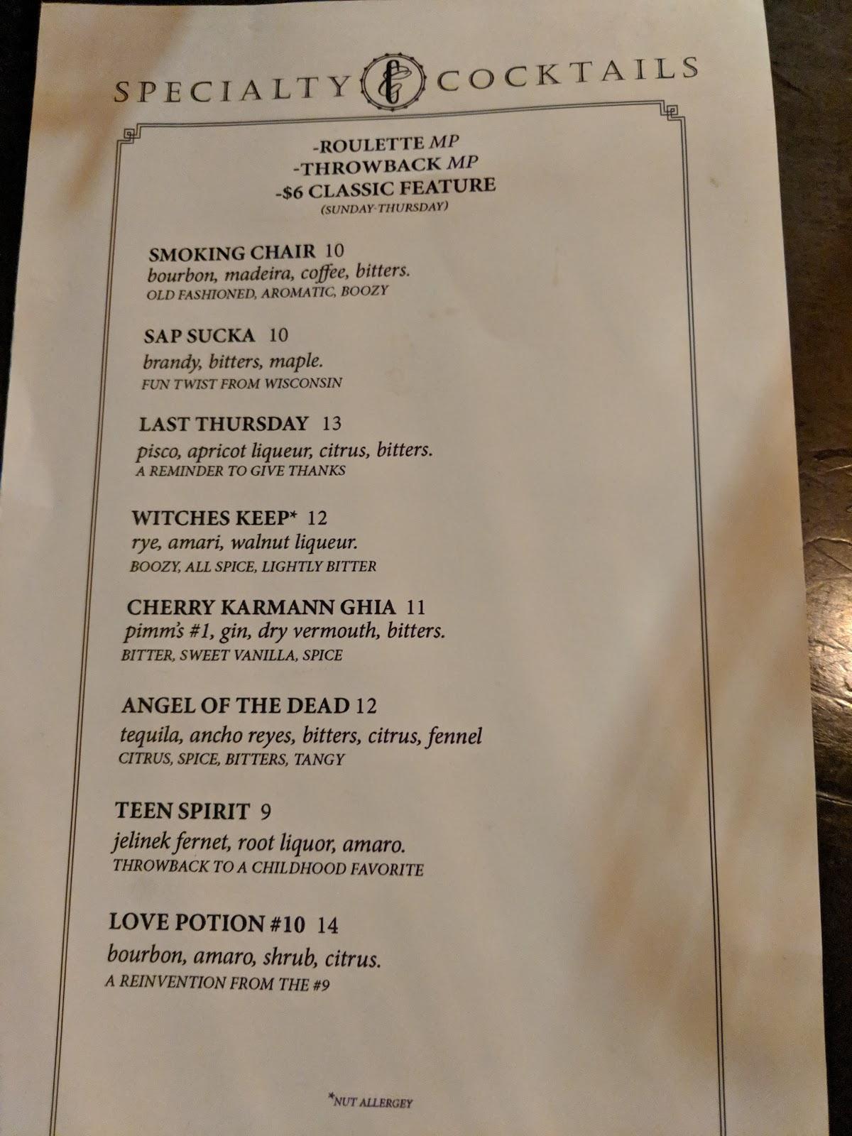 Carta del pub y bar Copper Common, Salt Lake City