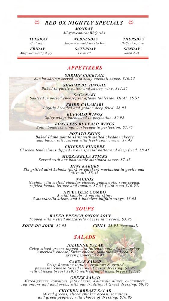 Menu at Red Ox Restaurant & Bar, Hampshire