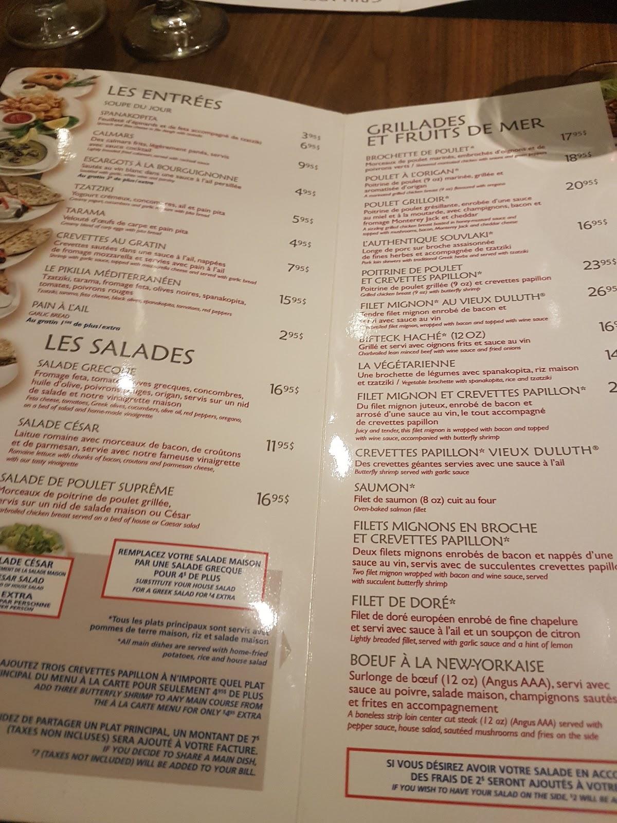 Menu au Restaurant Au Vieux Duluth Apportez Votre Vin, SaintJeansur
