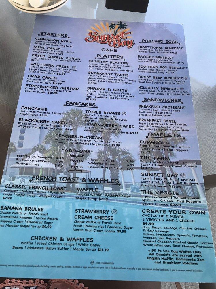 Menu at Sunset Bay Cafe, Miramar Beach, 158 Sandestin Blvd N