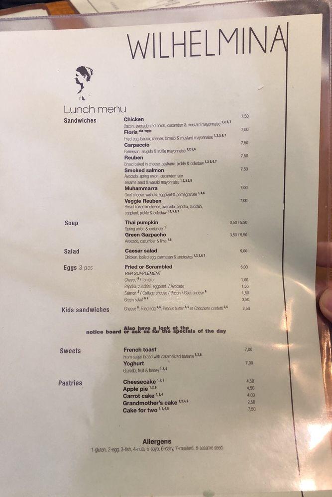 Menu at Lunchroom Wilhelmina, Amsterdam