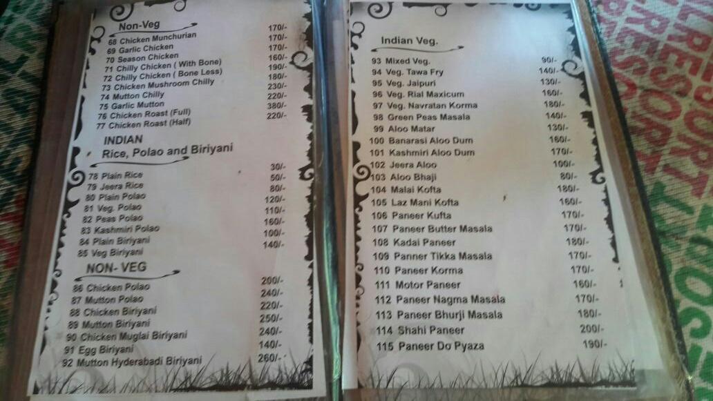 Seetal Resort menu