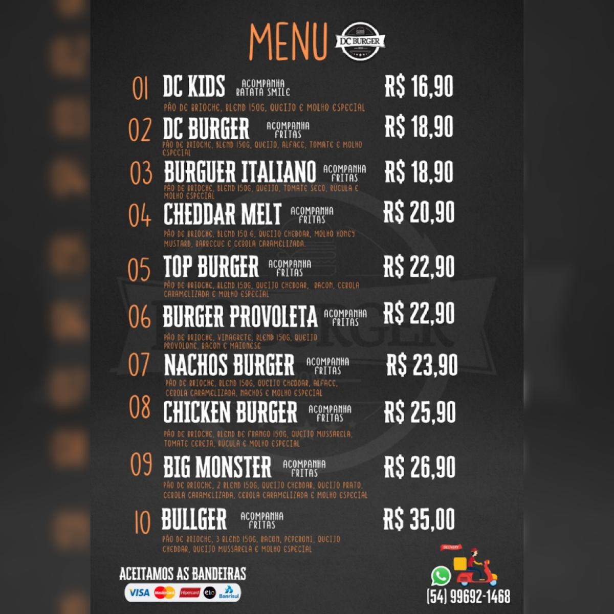DC Burger Delivery cardápio
