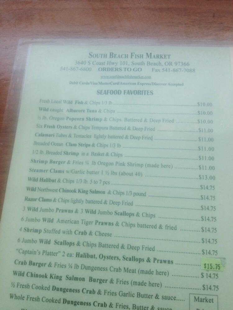 Menu at South Beach Fish Market restaurant, Newport