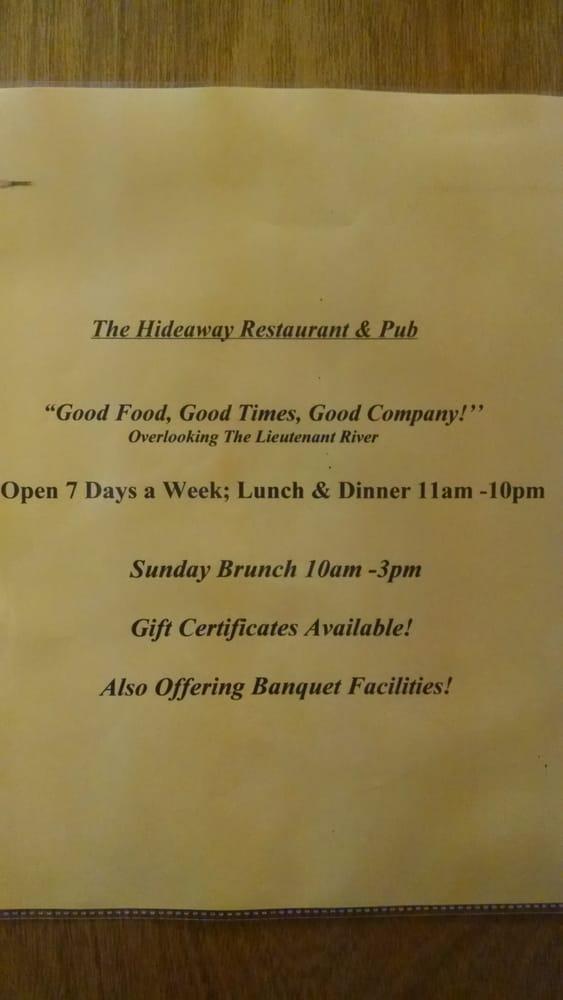 Menu at Hideaway Restaurant & Pub, Old Lyme, 19 Halls Rd