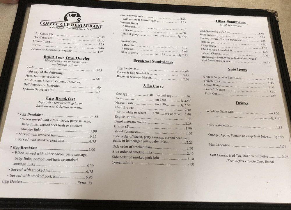 Menu at Coffee Cup Restaurant, Pensacola