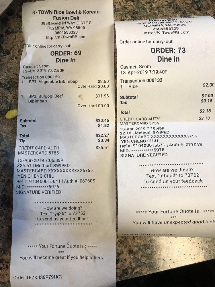 Menu at KTown Rice Bowl & Korean Fusion Deli restaurant, Olympia