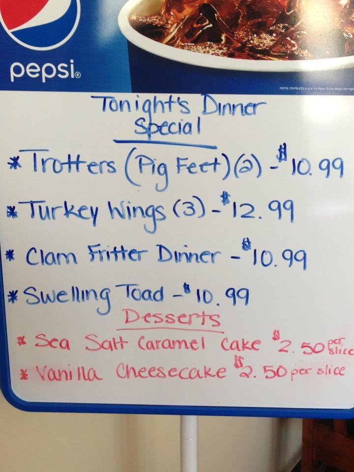 Menu at Kendall's Kountry Kitchen restaurant, Onley, Charles M Lankford Jr Memorial Hwy