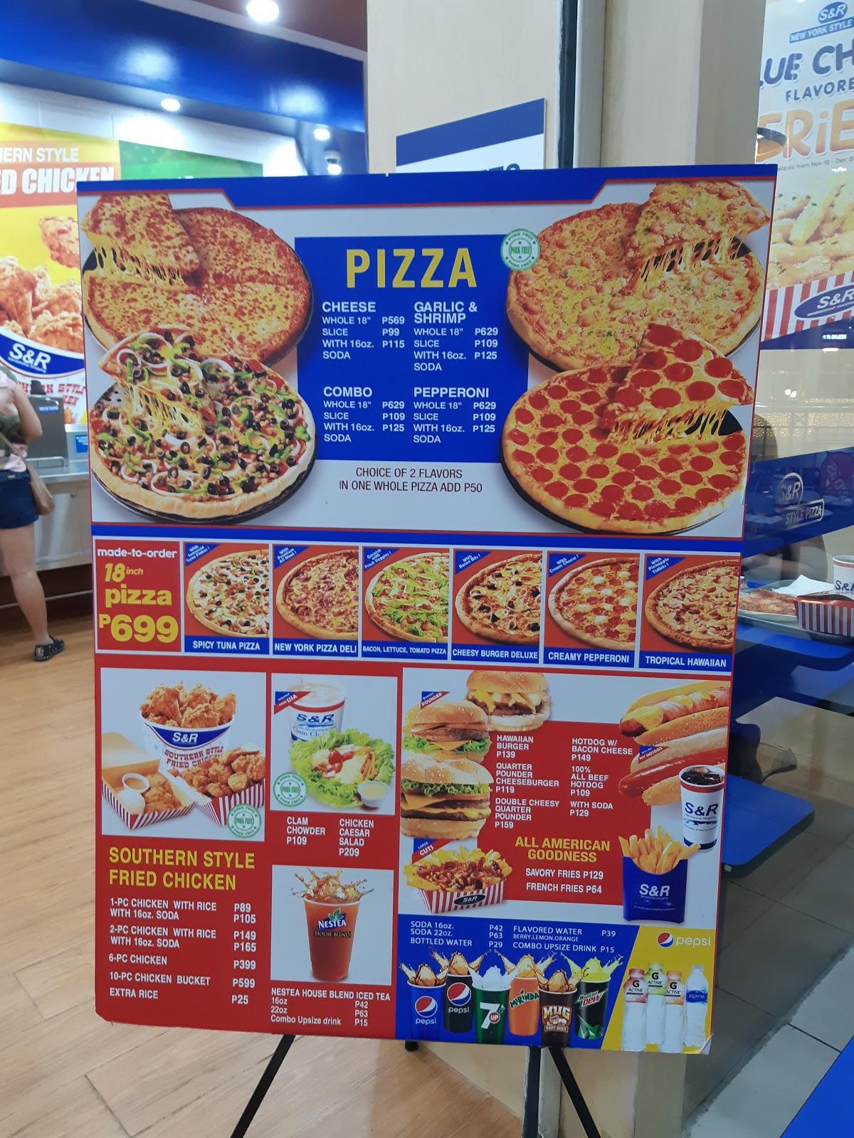 Menu at S&R New York Style Pizza restaurant, Cagayan de Oro