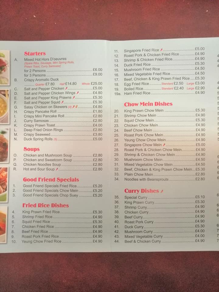 Menu at Good Friend Takeaway fast food, Treharris