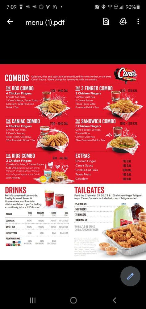 Menu At Raising Canes Chicken Fingers Fast Food Broomfield