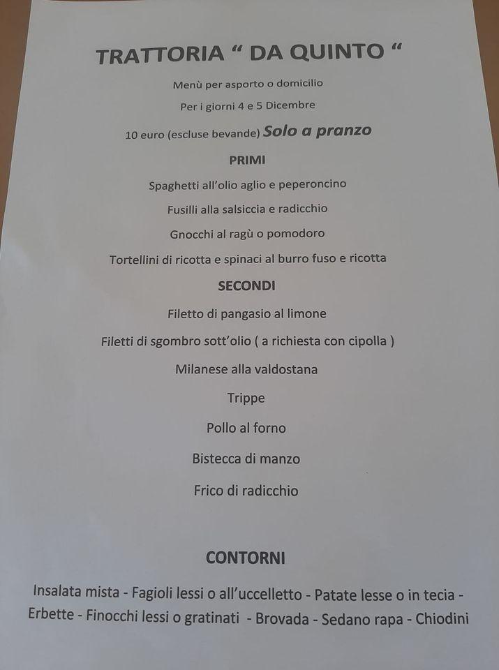 Menu at Bar Trattoria da Quinto, Magnano In Riviera