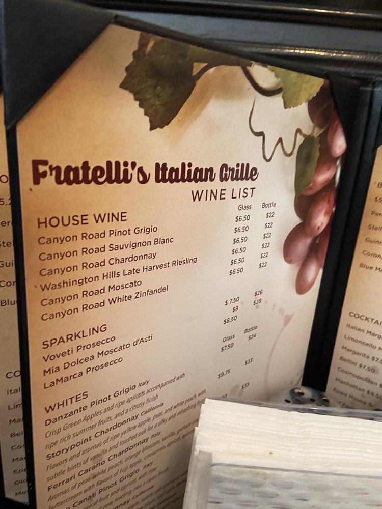 Menu at Fratelli's Italian Grill restaurant, Baton Rouge, Wax Rd y